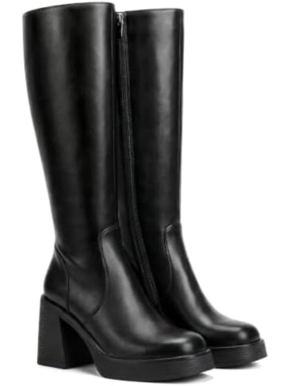 Stylish Knee High Platform Boots for Women - Chunky Square Toe Block Heels, Side - Picture 6 of 6